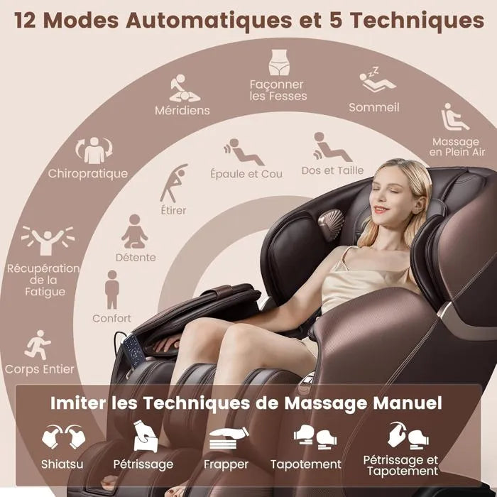 Fauteuil de Massage Relax Haut de Gamme – Système Chauffage & Air Intégré, Commande Vocale, Bluetooth