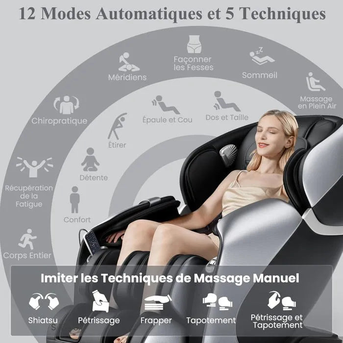 Fauteuil de Massage Relax Haut de Gamme – Système Chauffage & Air Intégré, Commande Vocale, Bluetooth