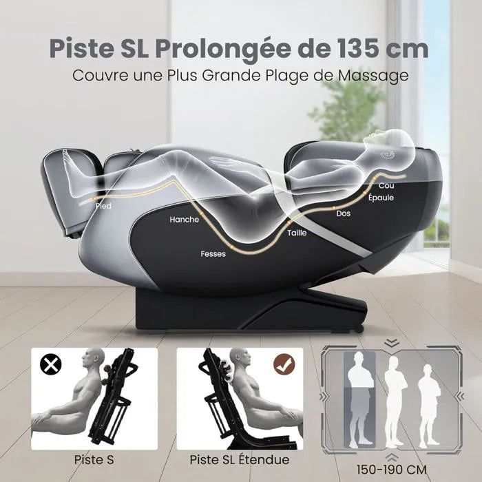Fauteuil de Massage Relax Haut de Gamme – Système Chauffage & Air Intégré, Commande Vocale, Bluetooth